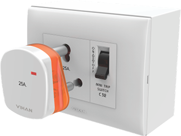 3 Module AC Box with 32Amps Single Pole MCB, enclosure and Heavy Duty ISI 25A. Plug Top