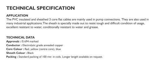Specification - Flat Submersible Cable